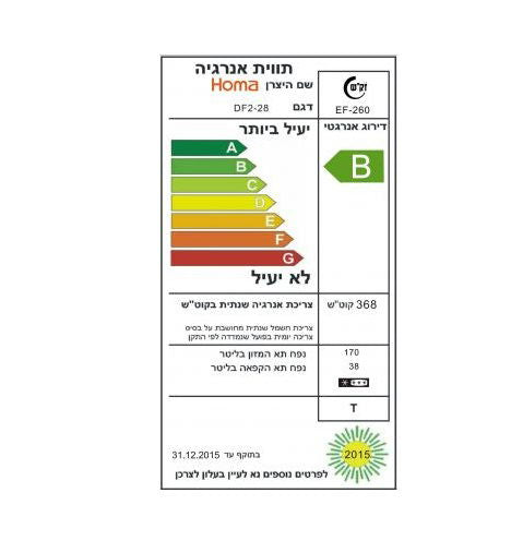 מקרר 2 דלתות - 260 ליטר