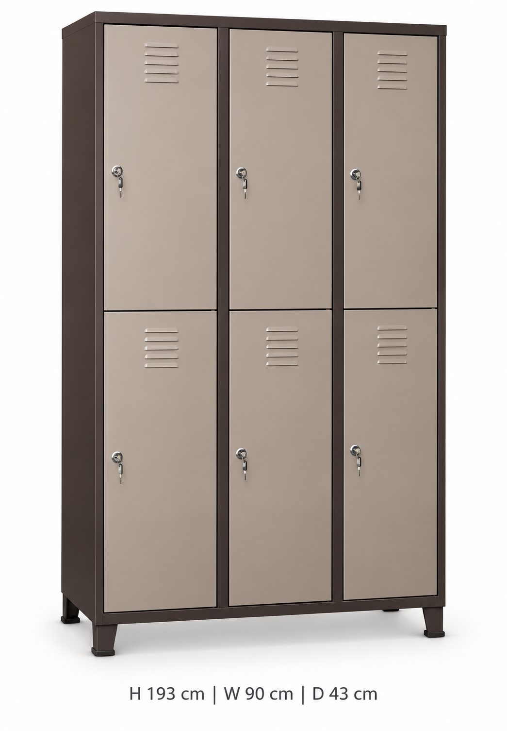 Beige six-door metal locker cabinet
