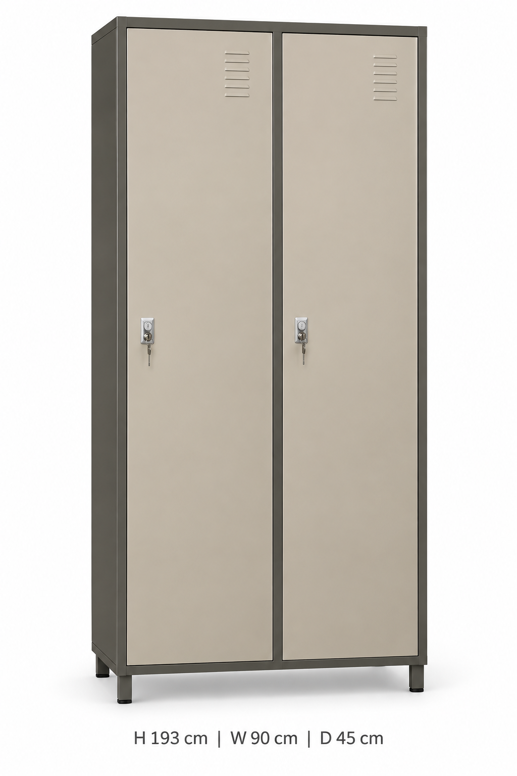 Beige two-door metal locker cabinet