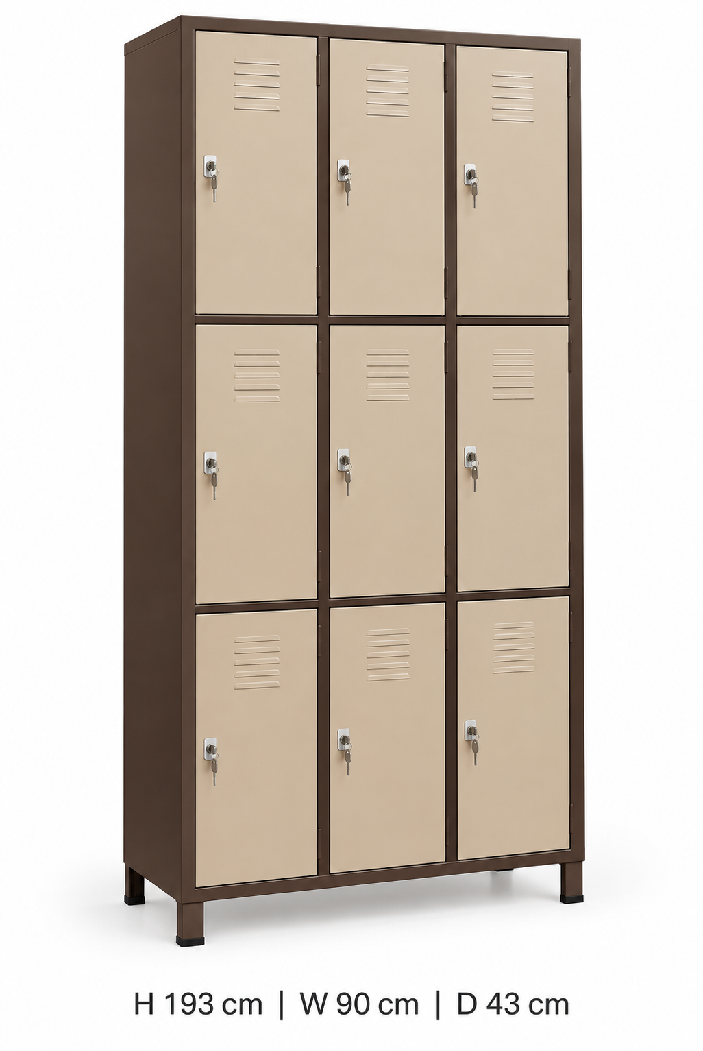 Nine-compartment metal locker cabinet