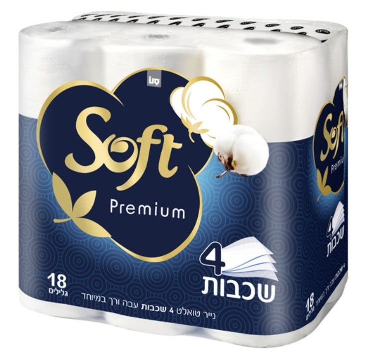 נייר טואלט פרימיום 4 שכבות עבה במיוחד 18 גלילים