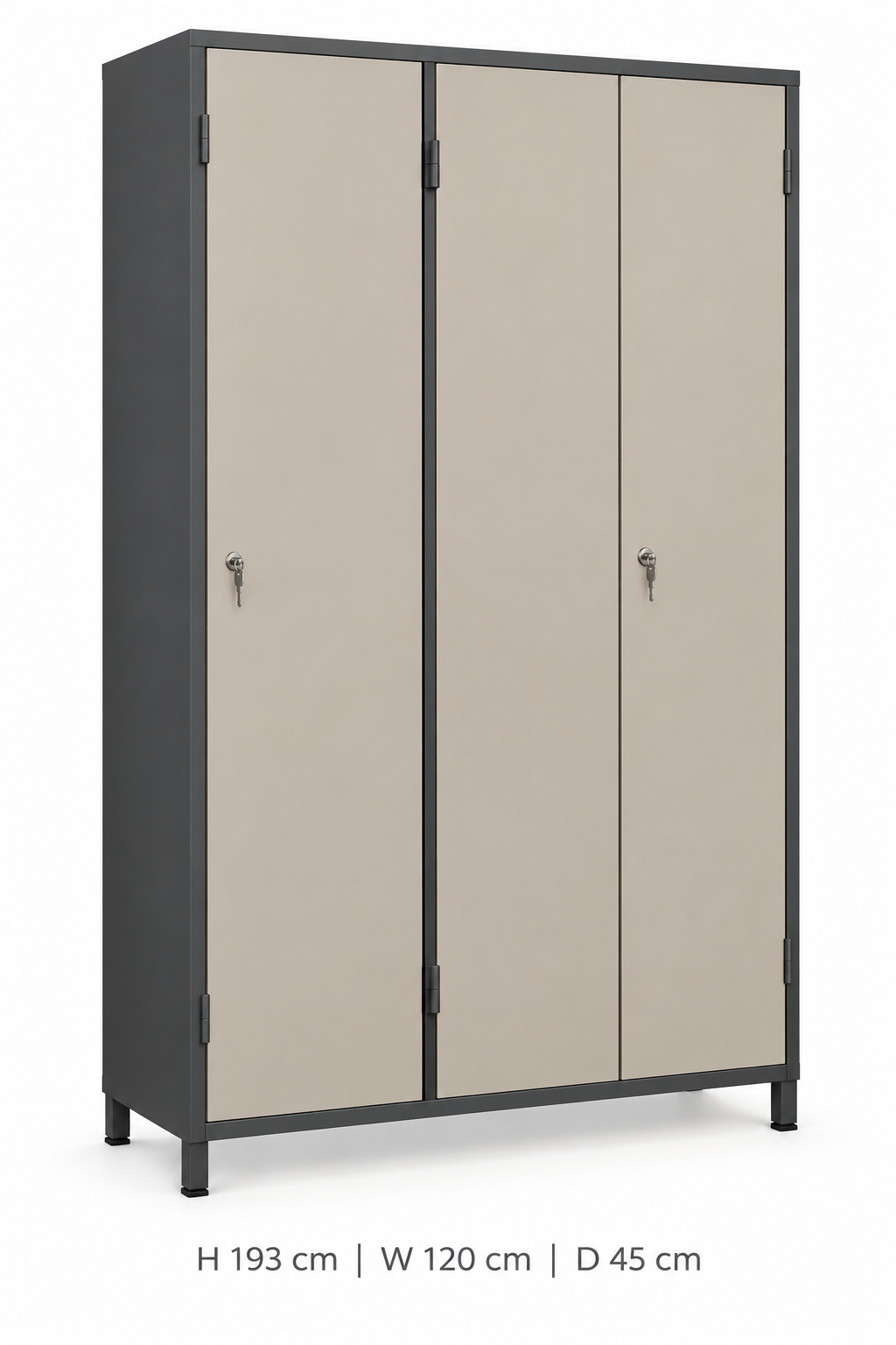 Three-door beige metal wardrobe cabinet