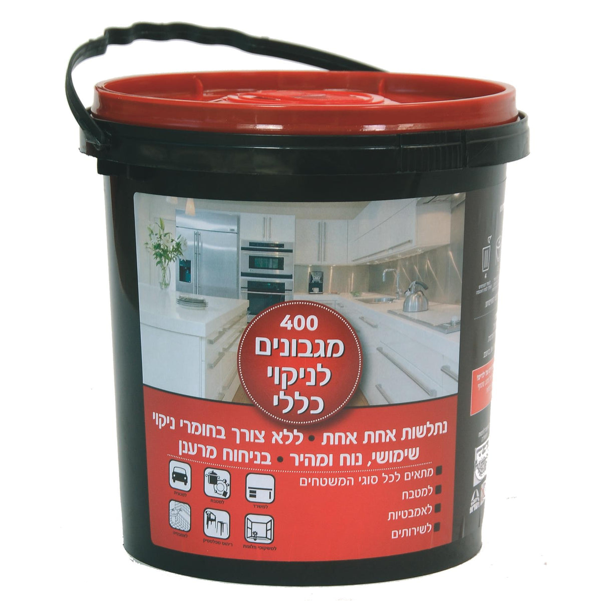 דלי 400 מגבונים לניקוי וחיטוי משטחים WIPE Shiny