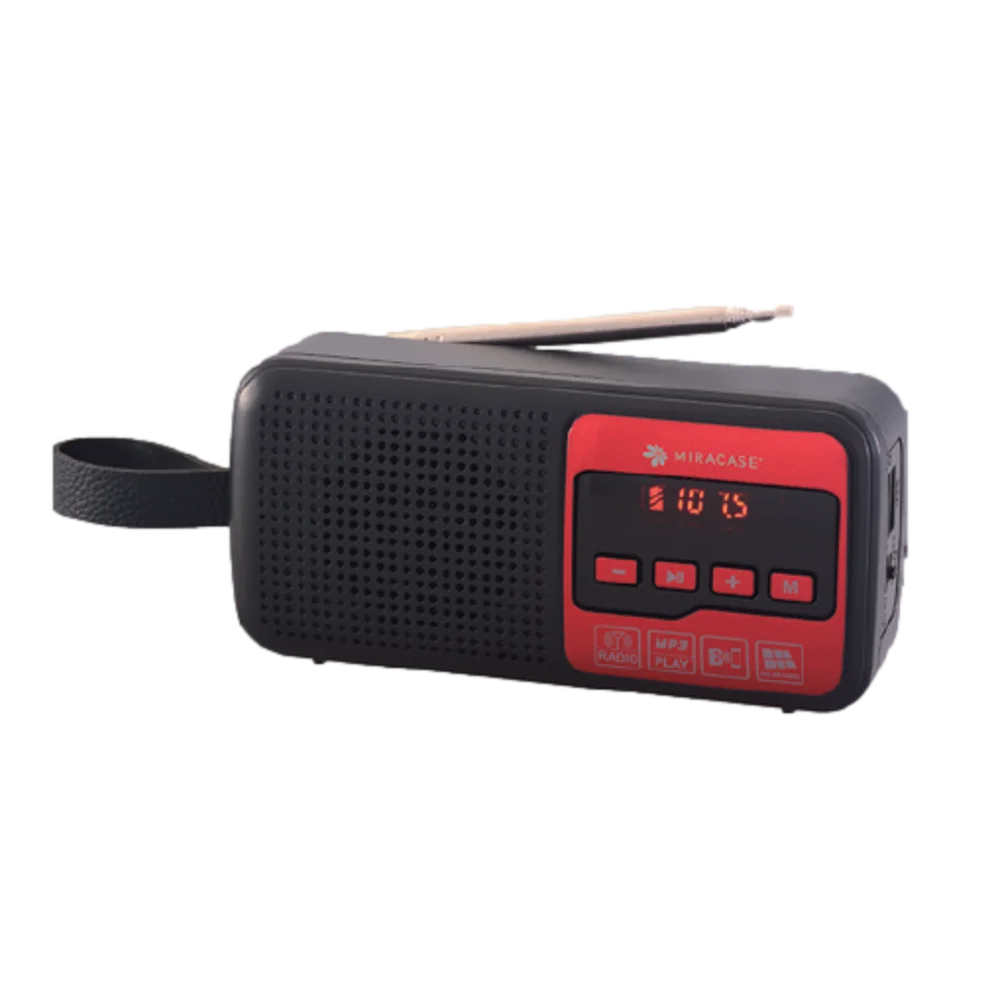 רדיו FM דיגיטלי עם BLUETHOOTH וטעינה סולארית בצבע אדום-שחור