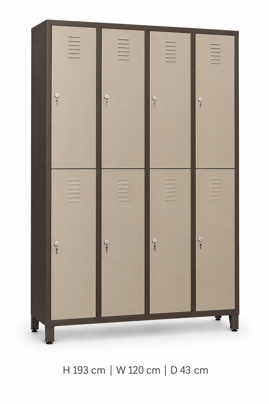 Beige eight-door metal locker cabinet