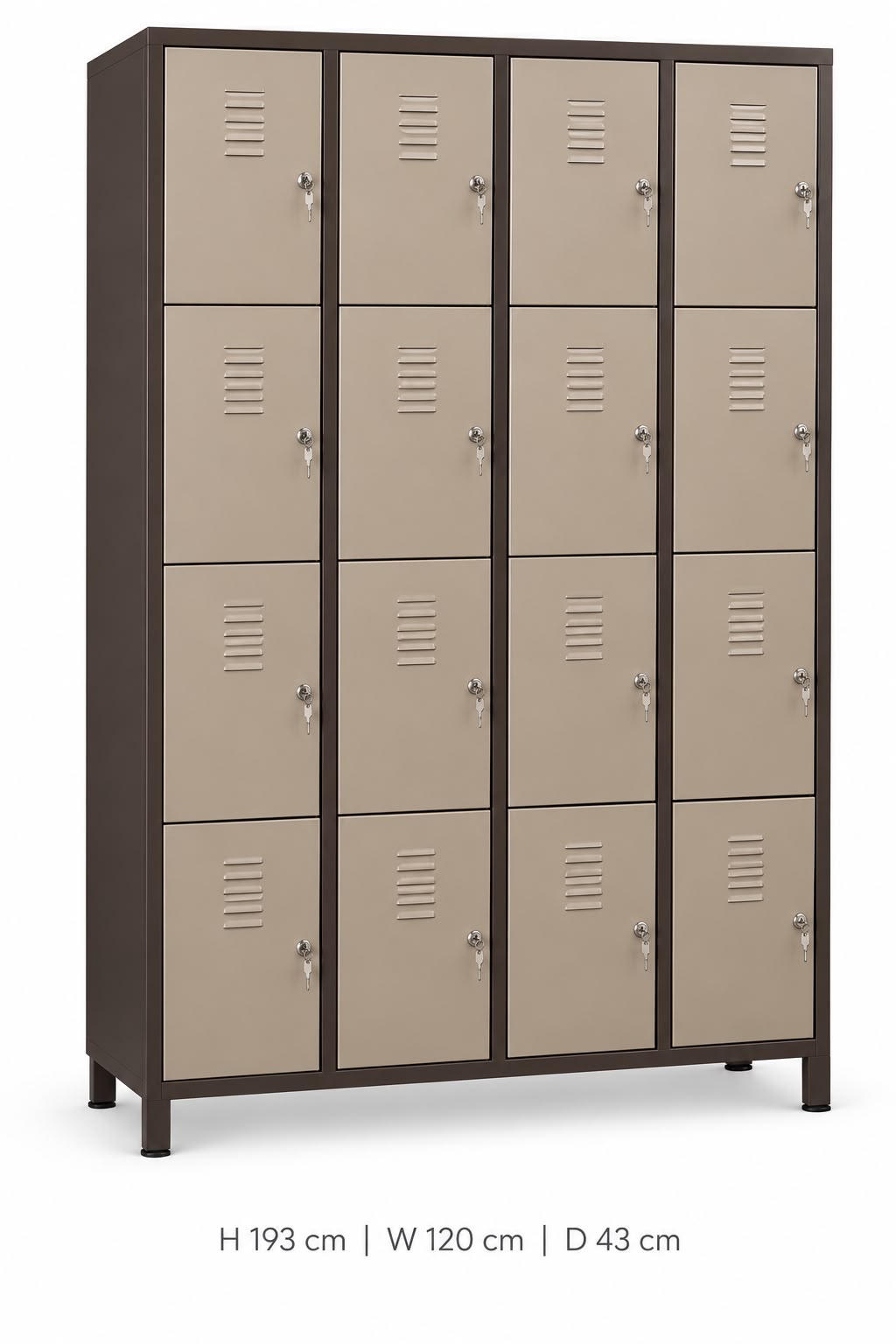 ארונית לוקרים מתכת 16 תאים עם מנעול - 120x43 ס"מ