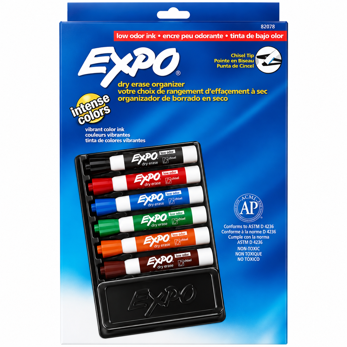 סט טושים מחיקים ללוח EXPO + מחק ומעמד – 6 צבעים