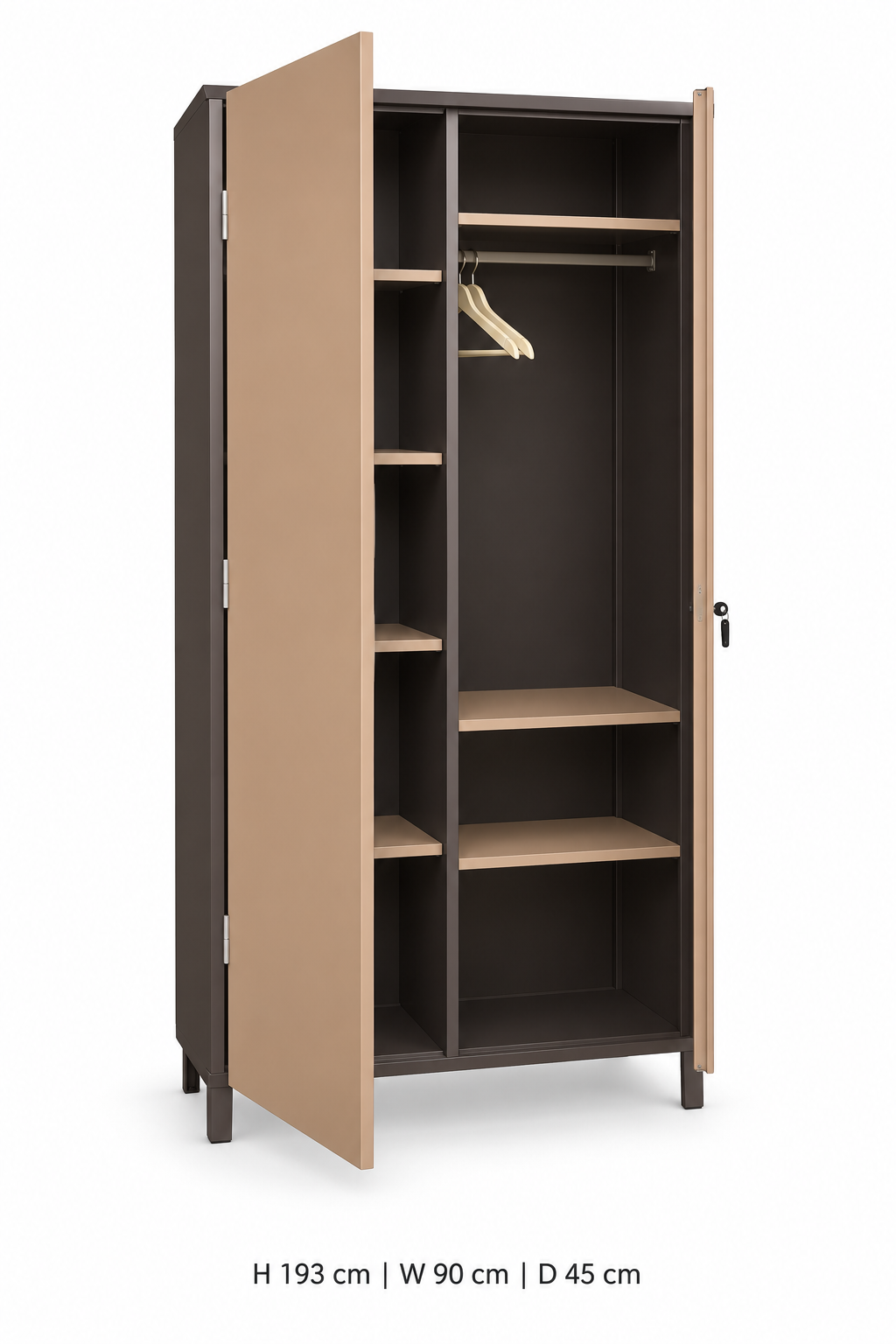 Open beige metal wardrobe cabinet
