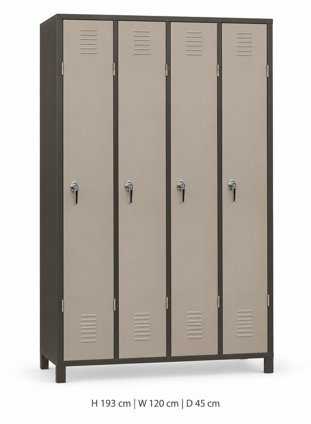 Tall four-door beige metal cabinet