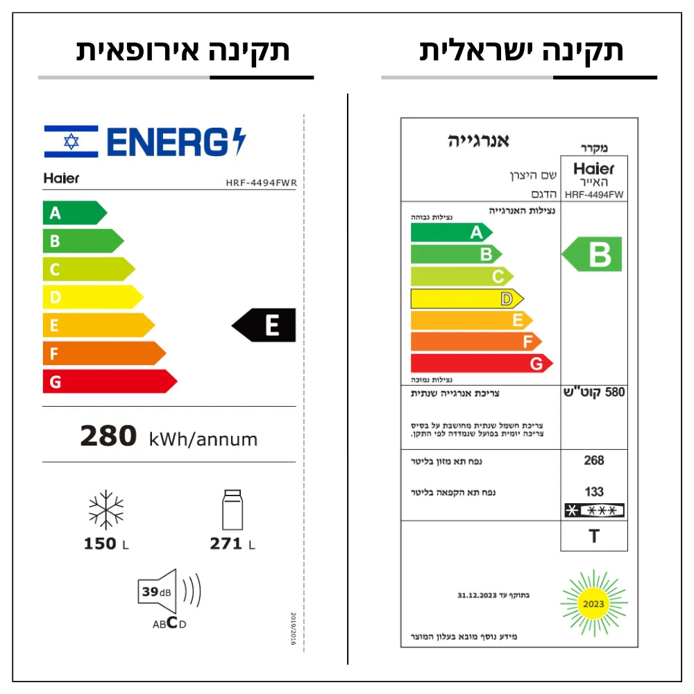 מקרר 4 דלתות לבן זכוכית Haier 4494FWR 472 ליטר
